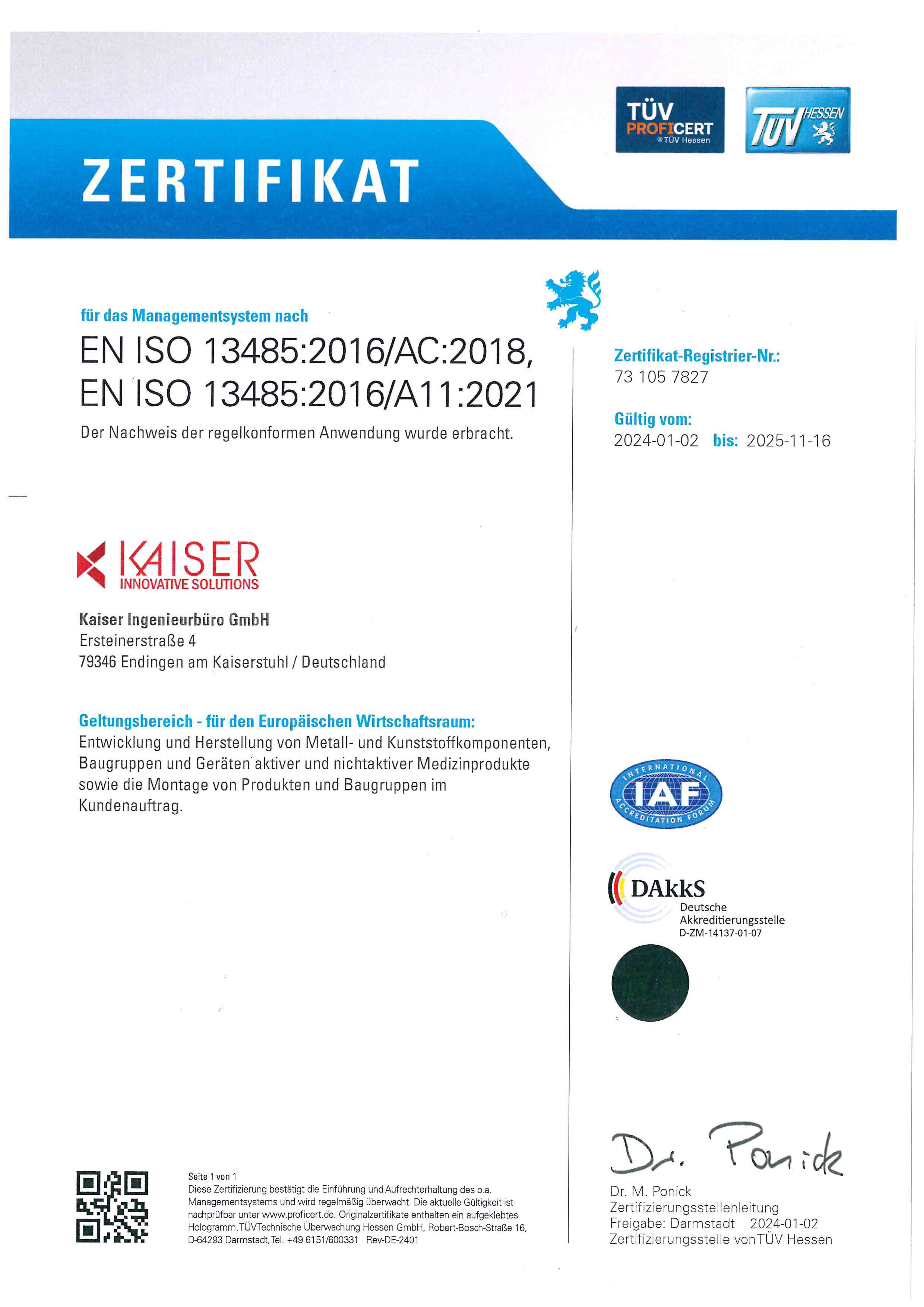 de zertifikat iso 13485 2016