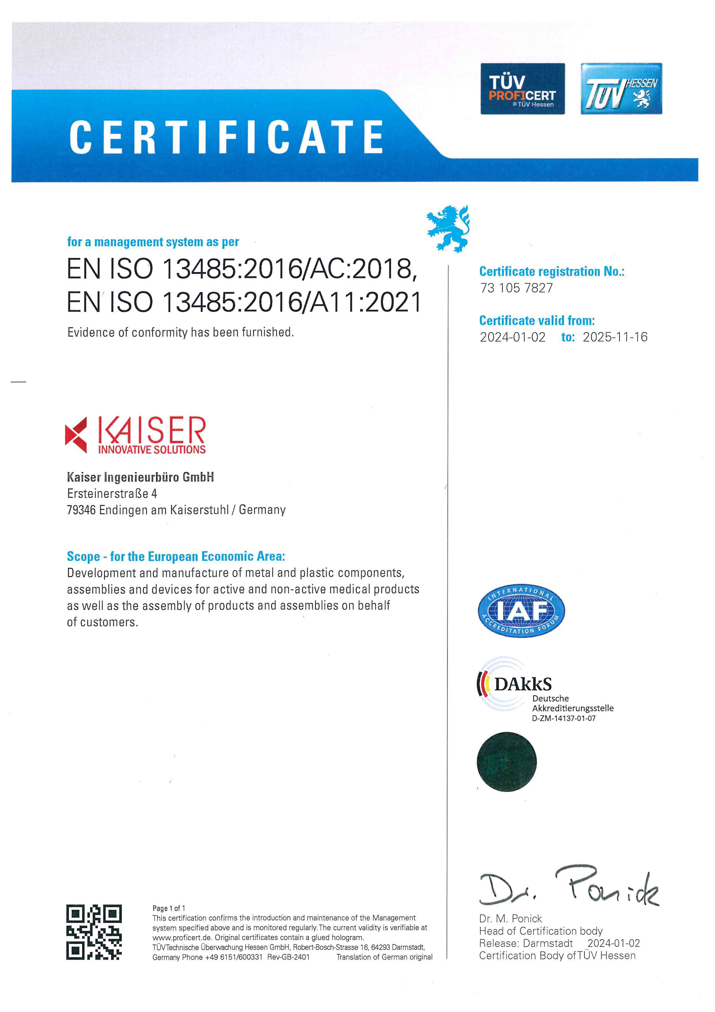 en certificate iso 13485 2016